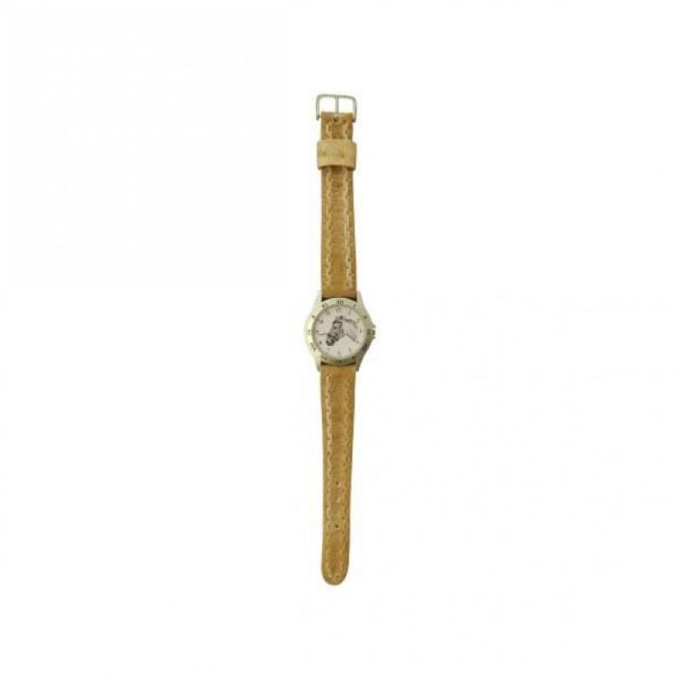Reloj malla partida de cuero crudo con tejido de borde para hombre