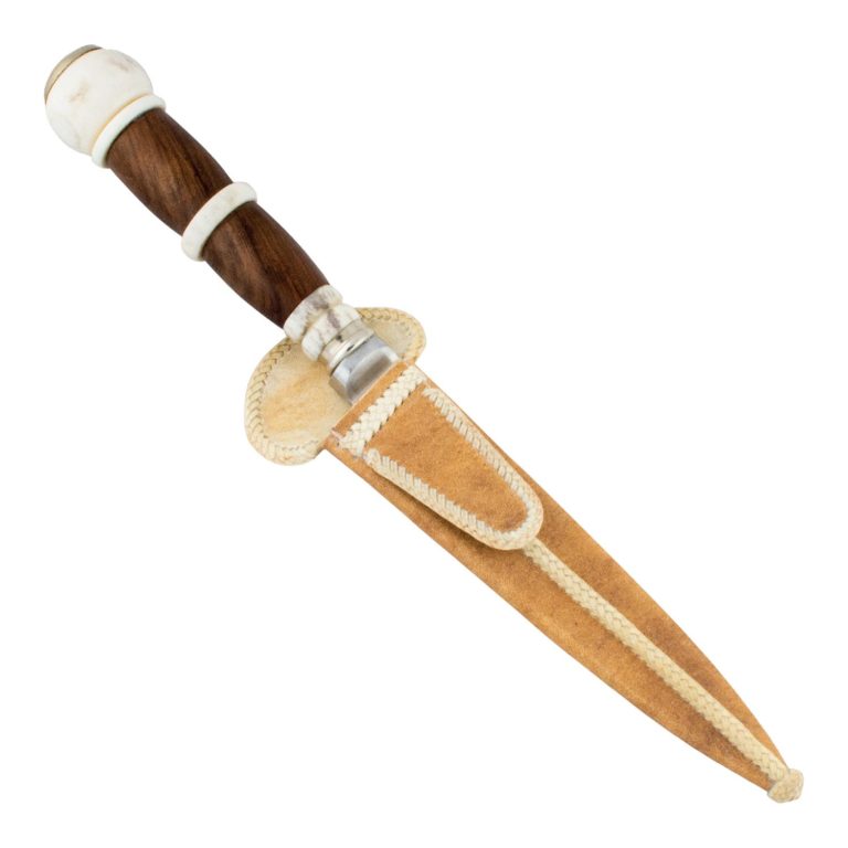 Cuchillo Madera y Ciervo Pulido 14Cm Acero Inox Vaina Cuero Crudo