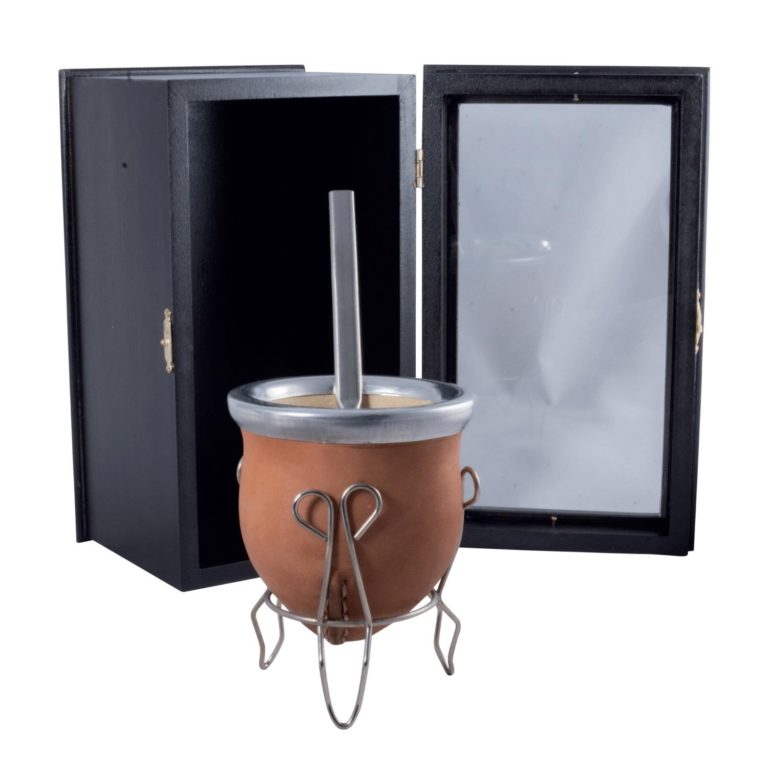 Mate De Vuelo De Calabaza Recubierto en Cuero Vaqueta MAT696 Bombilla Acero Inox Chata BOM230 Con Caja Fina - Imagen 3