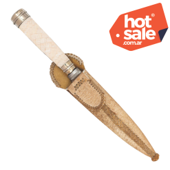 Cuchillo Trenzado Fino y Alpaca 14Cm Acero Inox Vaina Cuero Crudo BLANCO