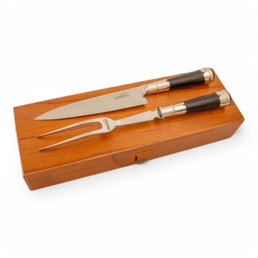 Juego De Cubiertos Individual  Cuchillo Y Tenedor De 18 Cm Madera Y Alpaca En Caja Madera Fina Cedro Lustrado Estilo SERRANO ESPECIAL - Imagen 3