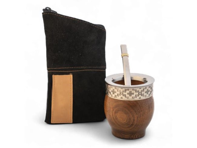 Set De Mates Bombilla Y Yerbera De Cuero - Imagen 3