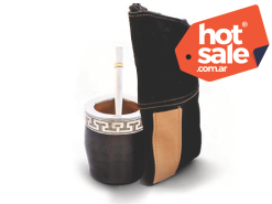 Set De Mates Bombilla Y Yerbera De Cuero