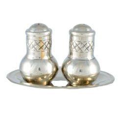 Set De Salero y Pimentero Con Bandeja De Alpaca