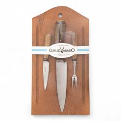 Kit De Tabla y Juego De Cuchillos Cabo Madera Gauchasado