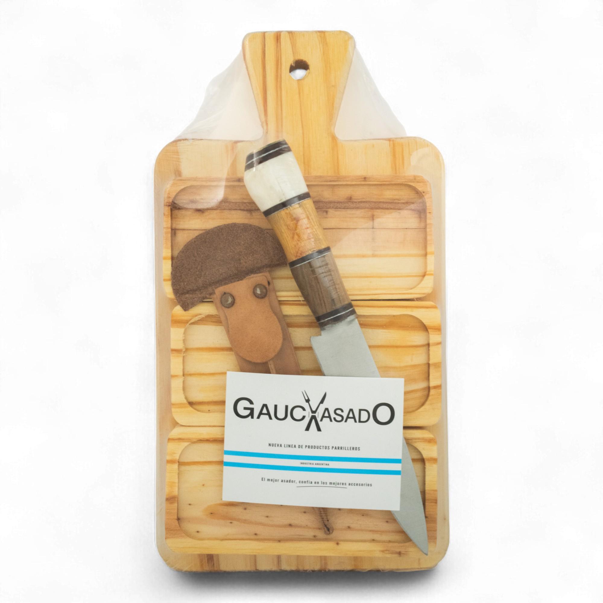 Kit de Tabla 3 cuencos y Cuchillo regional económico Gauchasado