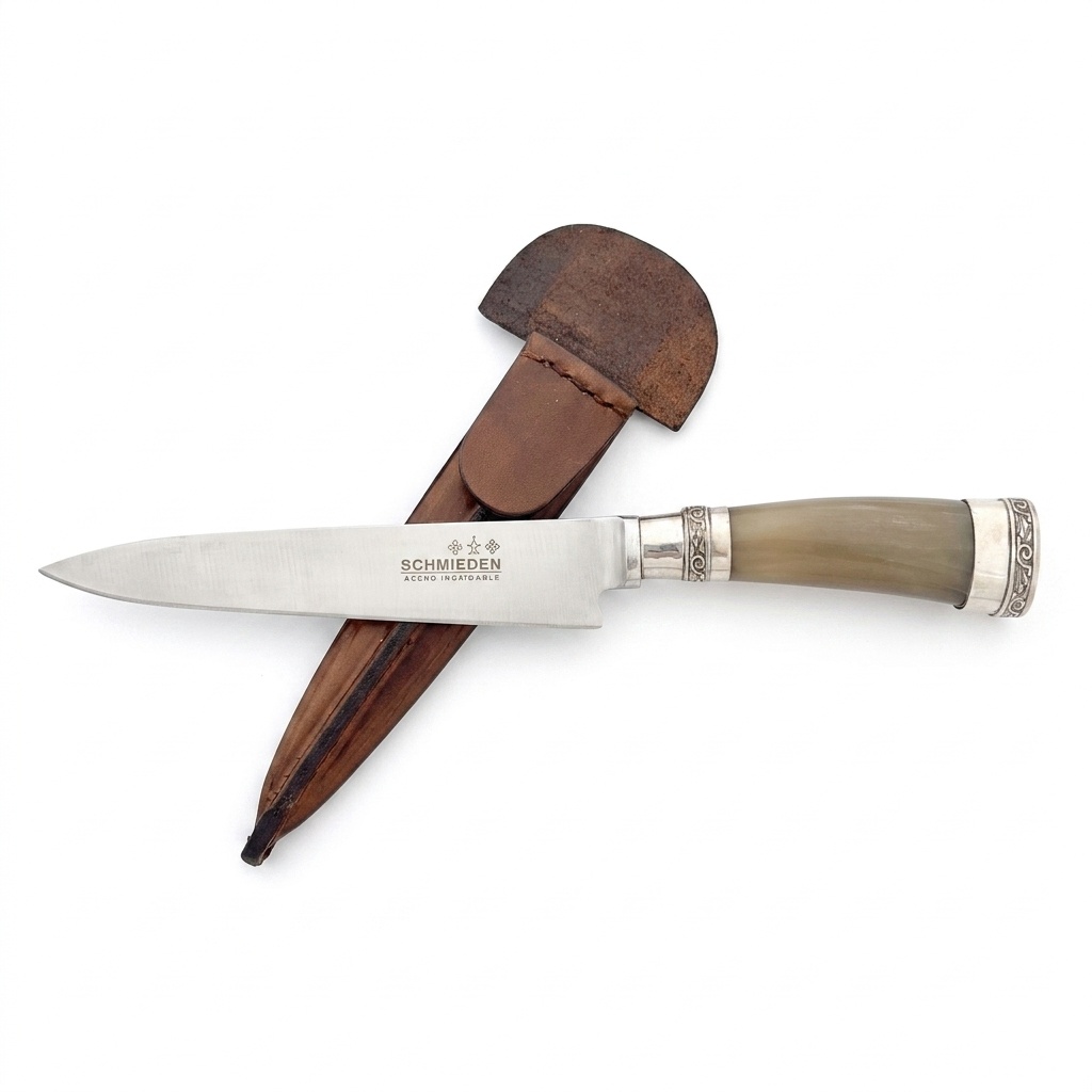 Cuchillo Asta y Alpaca 14Cm Acero Inox Vaina Vaqueta Cocida