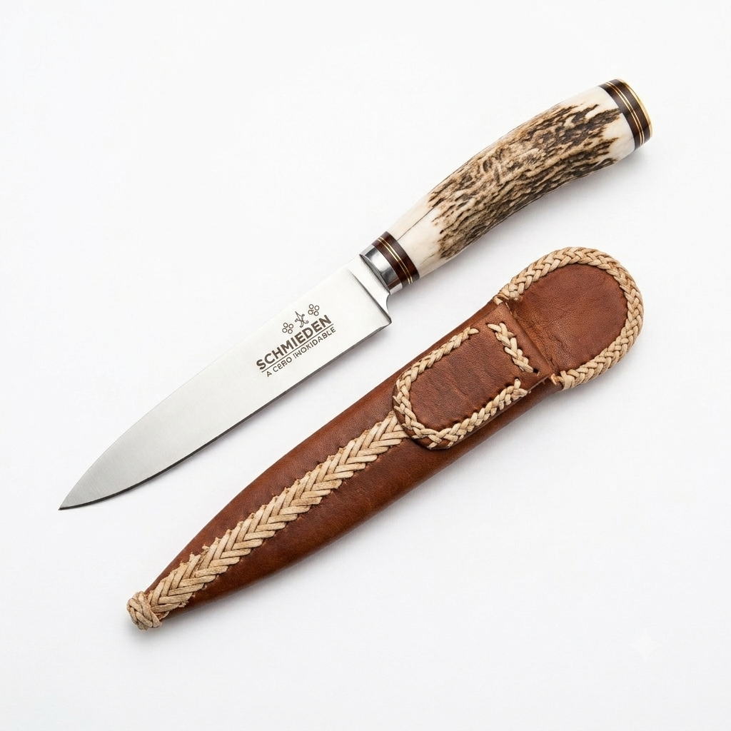 Cuchillo De Ciervo 14 Cm Acero Inox Vaina Cuero Crudo - Imagen 2