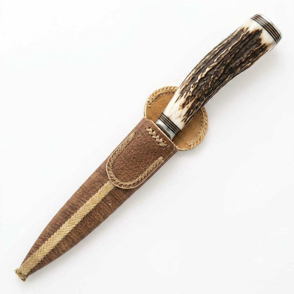 Cuchillo De Ciervo 14 Cm Acero Inox Vaina Cuero Crudo