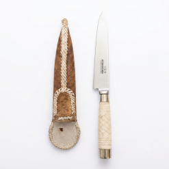 Cuchillo Trenzado Fino y Alpaca 14Cm Acero Inox Vaina Cuero Crudo BLANCO