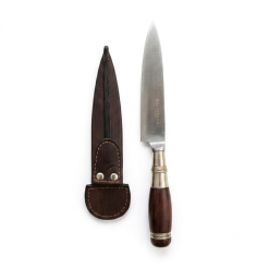 Cuchillo Madera Y Alpaca Virola Larga Pampeana, Vaina De Cuero Vaqueta - Imagen 2