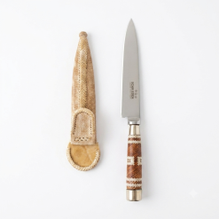 Cuchillo Trenzado Fino y Alpaca 14Cm Acero Inox Vaina Cuero Crudo