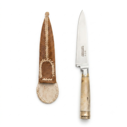 Cuchillo De Hueso y Alpaca 14 Cm Acero Inox Vaina Cuero Crudo