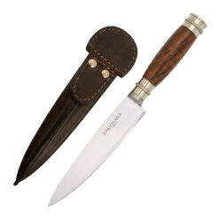 Cuchillo Madera Y Alpaca 2 Virolas Soaje Pampeana, Vaina De Cuero Vaqueta - Imagen 2