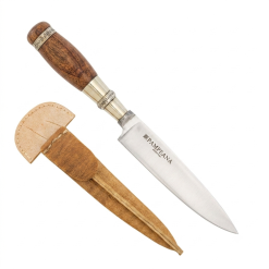Cuchillo Madera Y Alpaca Virola Larga Pampeana, Vaina De Cuero Crudo