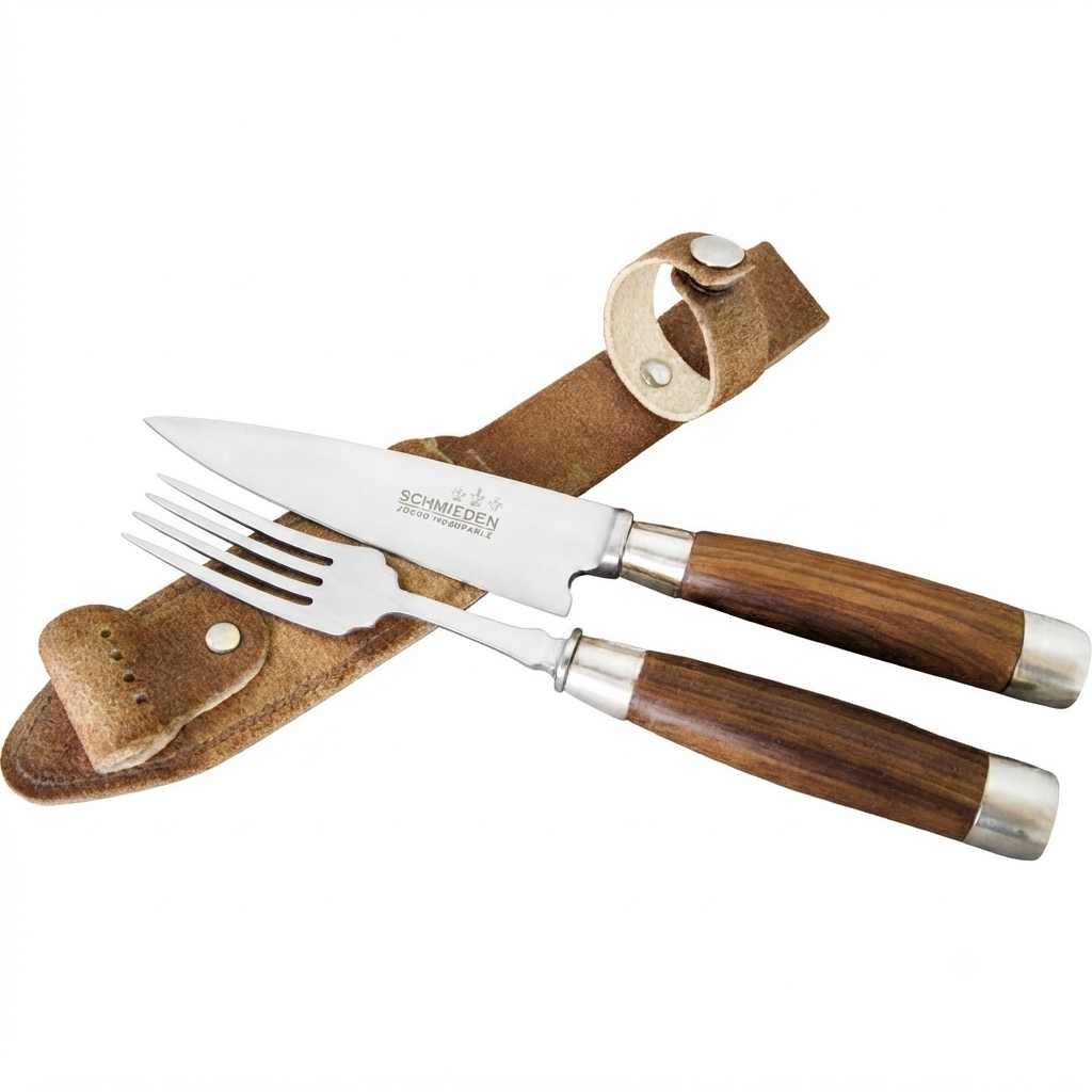 Juego de Tenedor y Cuchillo SCHMEIDEN en vaina de cuero crudo