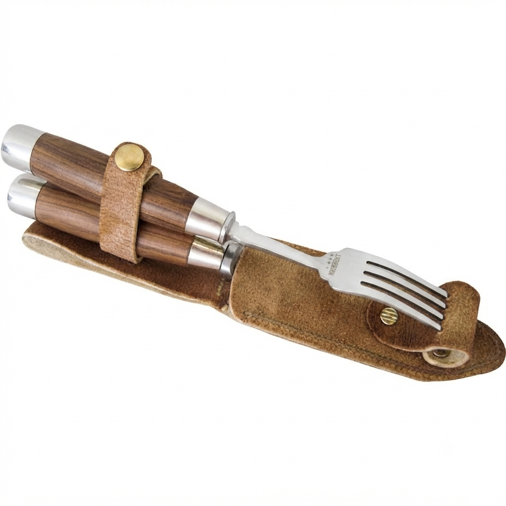 Juego de Tenedor y Cuchillo SCHMEIDEN en vaina de cuero crudo - Imagen 2