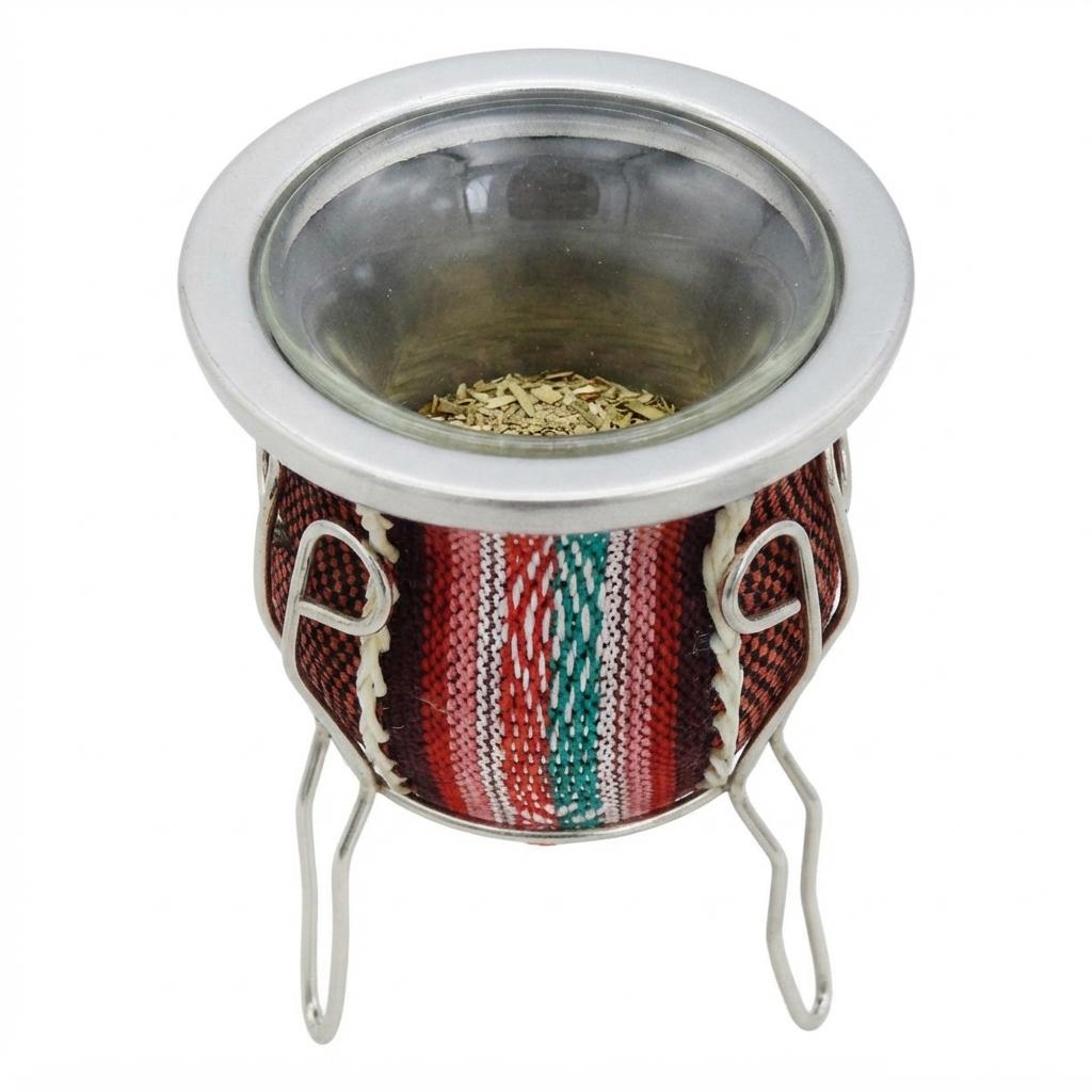 Mate De Vidrio Forrado Con Arpillera y Guarda pampa Con Posa De Metal - Imagen 4
