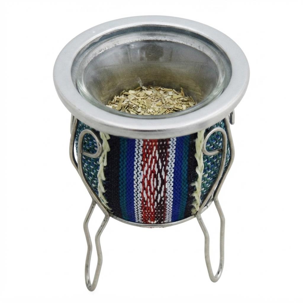 Mate De Vidrio Forrado Con Arpillera y Guarda pampa Con Posa De Metal - Imagen 6