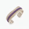 Pulsera Delgada De Alpaca Y Cuero Crudo Con Doble Tira