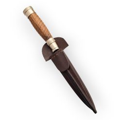 Cuchillo Madera Galloneada 14Cm Acero Inox Vaina Vaqueta Cocida